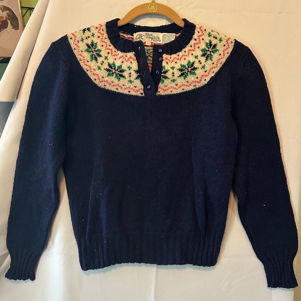 Vintage Wool Preppy Sweater - The Eagle's Eye - Sz 36 (M)